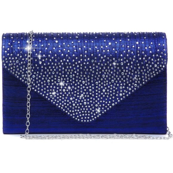 ⚡Women's Magnetic Closure Chain Strap Crossbody Envelope Blue Clutch Handbag - Picture 1 of 6